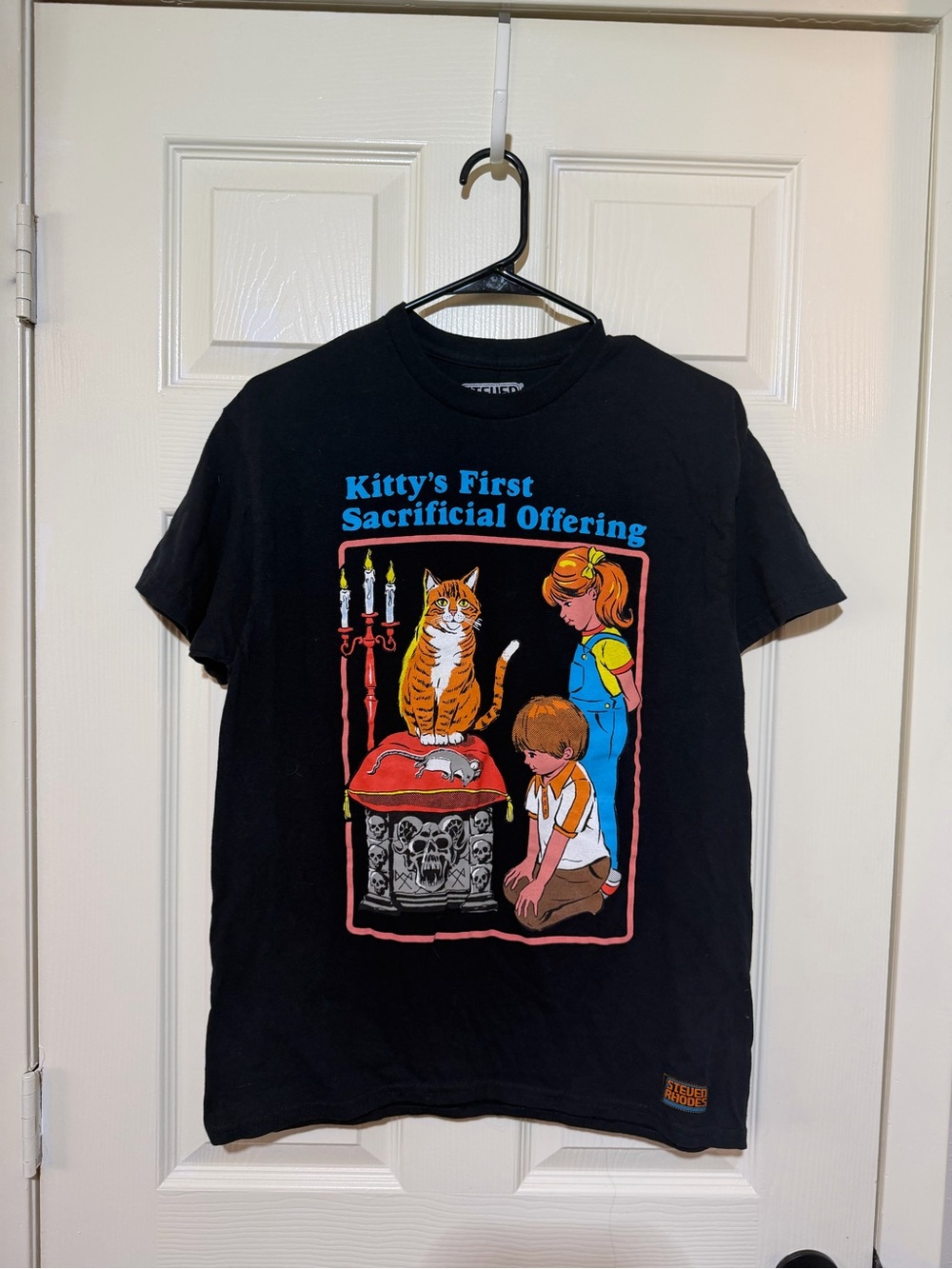 Black 'Kitty's First Sacrificial Offering' Graphic Cat Tee